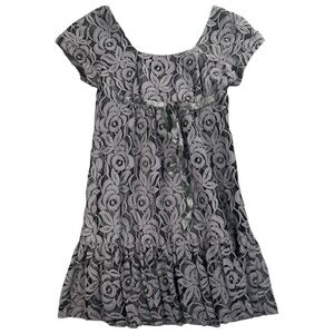 Anna Sui Anthropologie Moonlight Briar Lace Rose Charcoal Dress In Size 6
